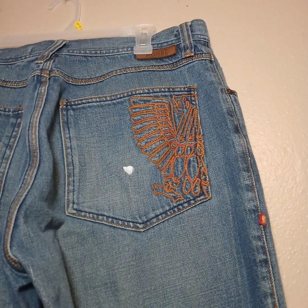 Meoshe Jeans 36x32 Baggy Wide Leg‎ Skater Y2k Grunge Embroidered Vintage Patch